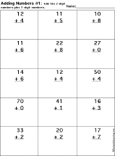 Addition Printout: 2 Digits + 1 Digit Worksheet Printout #1 ...