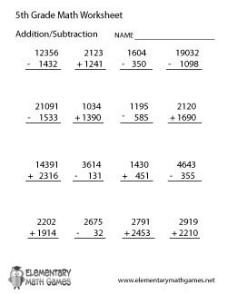 addition worksheet fifth grade