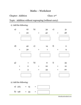 Maths: Addition Worksheet (CBSE Grade II) | PDF