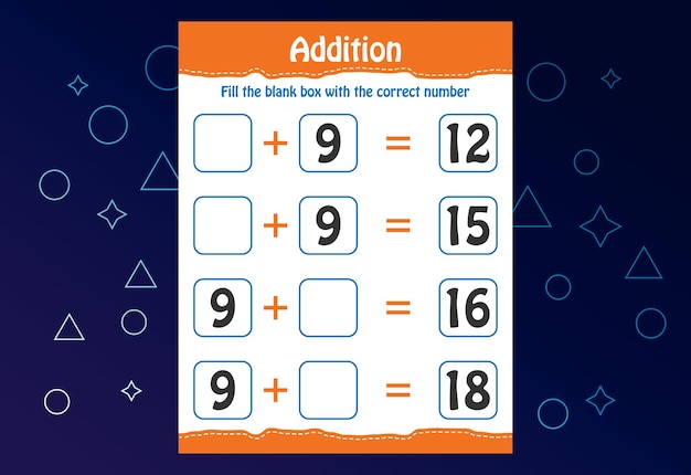 Premium Vector | Basic math addition for kids Fill the blank box ...