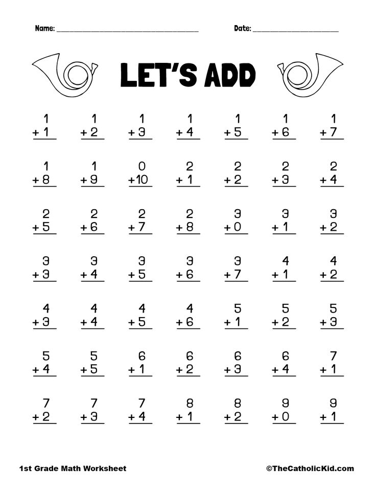 Addition Printout - 1st Grade Math Worksheet Catholic | 1st grade ...