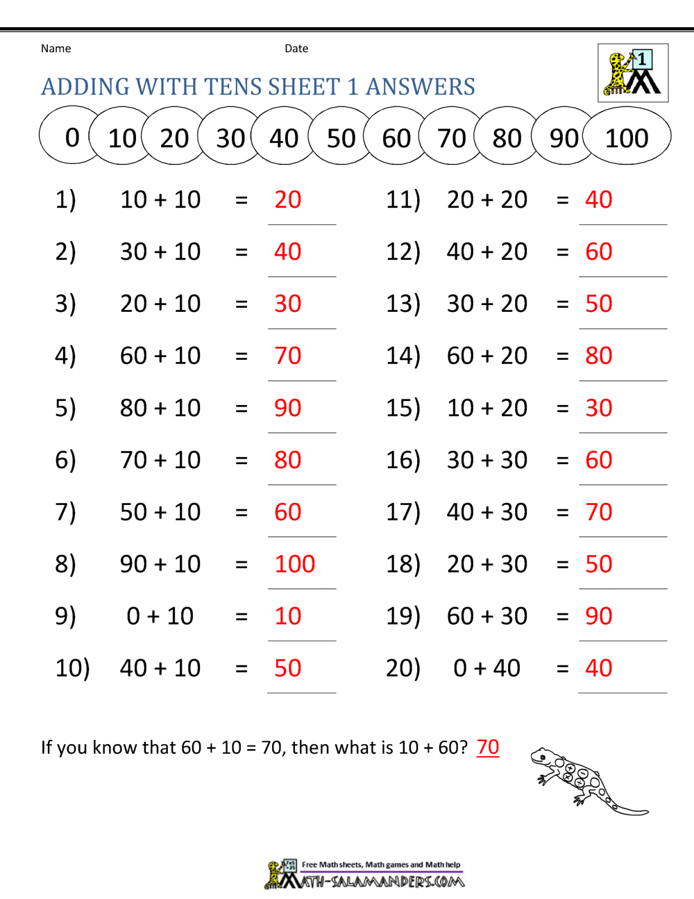 addition worksheet for 10 year olds