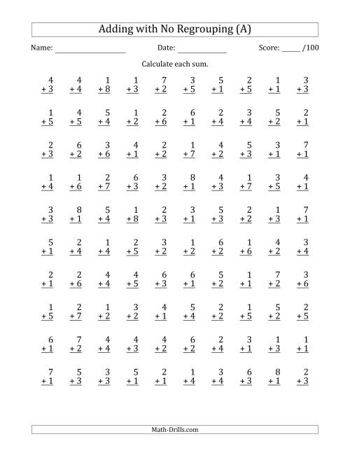 addition worksheet for first grade 100 problems