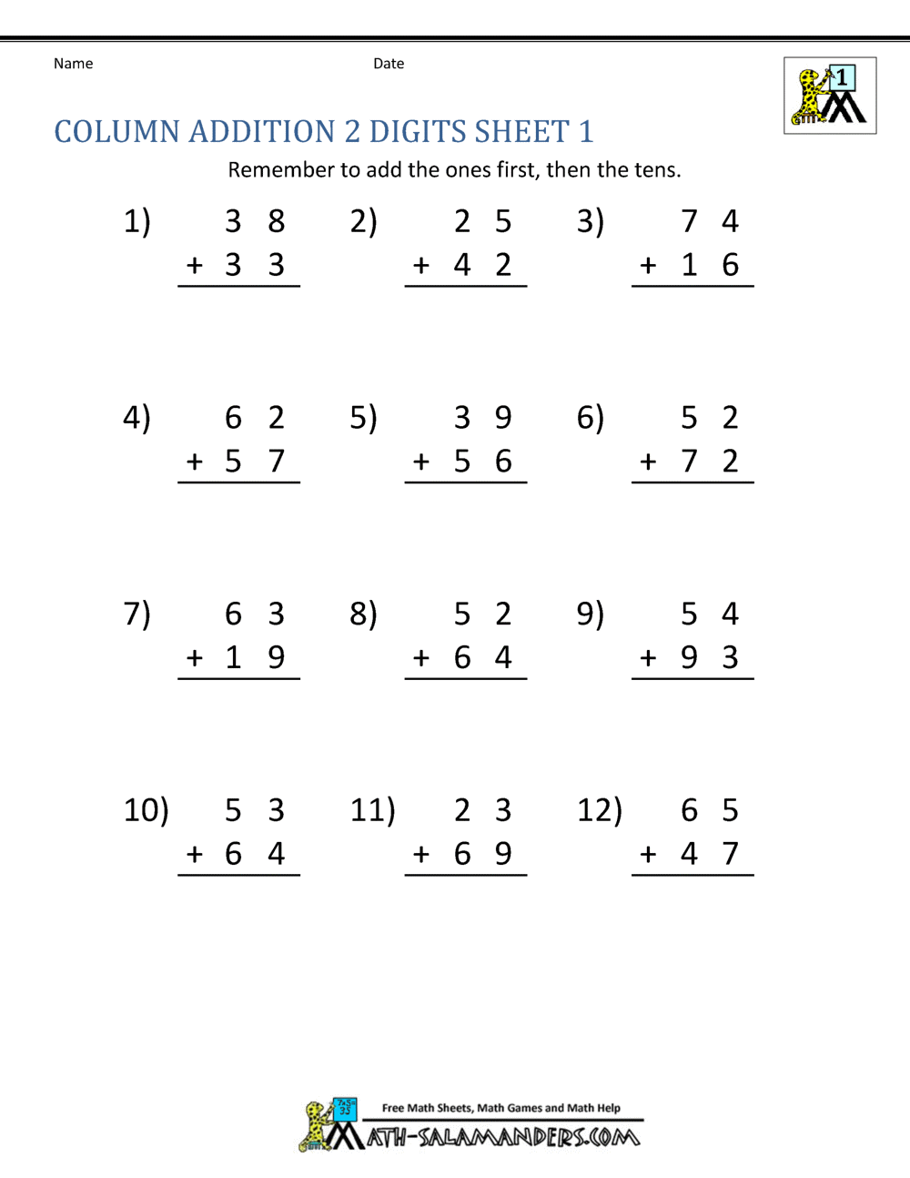 Math Addition Worksheets 1st Grade
