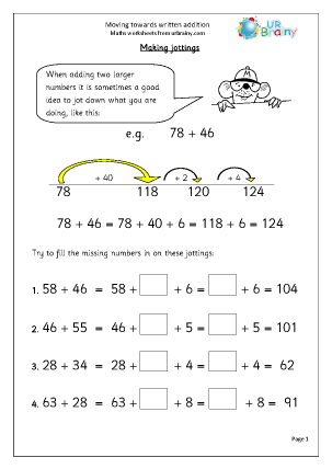 Addition Maths Worksheets for Year 3 (age 7-8) - URBrainy.com