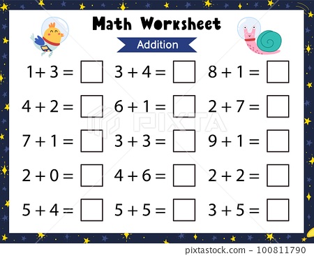 Math worksheet for kids. Addition and... - Stock Illustration ...