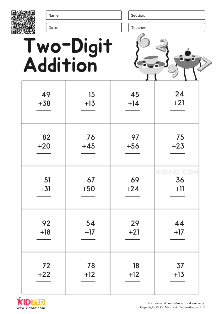 addition worksheet for kindergarten 2