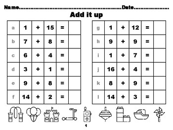 Kindergarten Toys 100, First Grade Addition upto 20 Worksheets ...