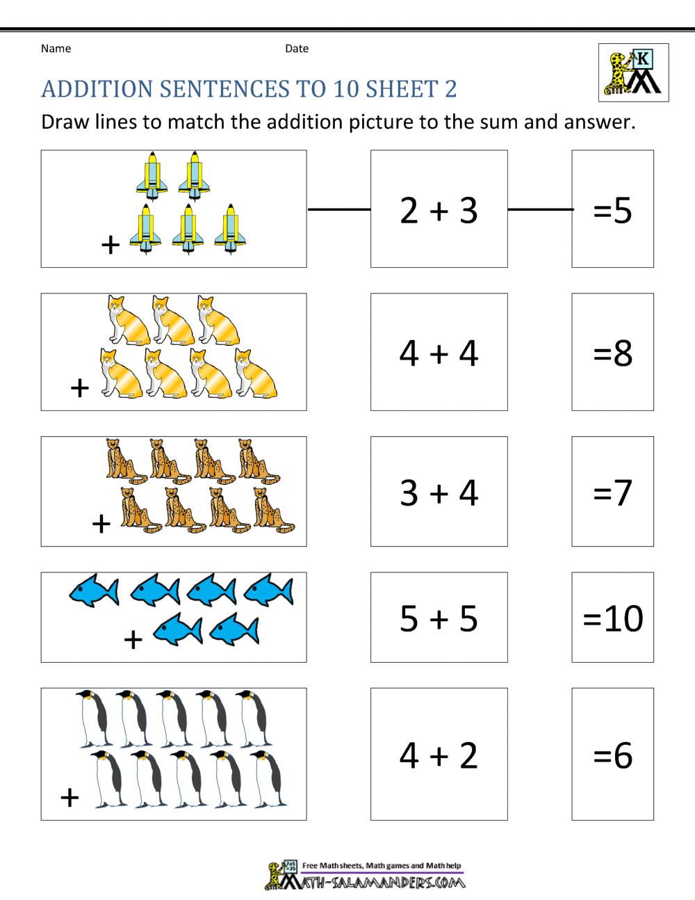 addition worksheet for kindergarten online