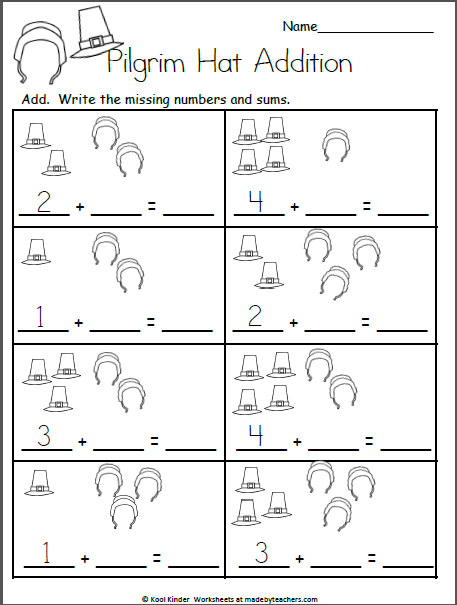 addition worksheet for kindergarten