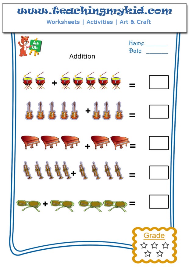 addition worksheet for preschool with pictures