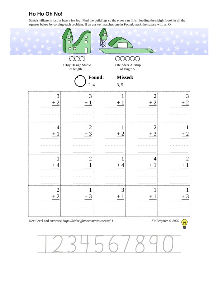 KidBrighter | Addition Worksheet for Kindergarten