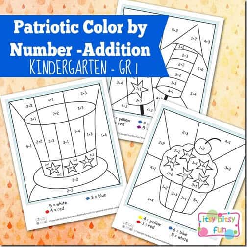 Patriotic Color by Addition Worksheets