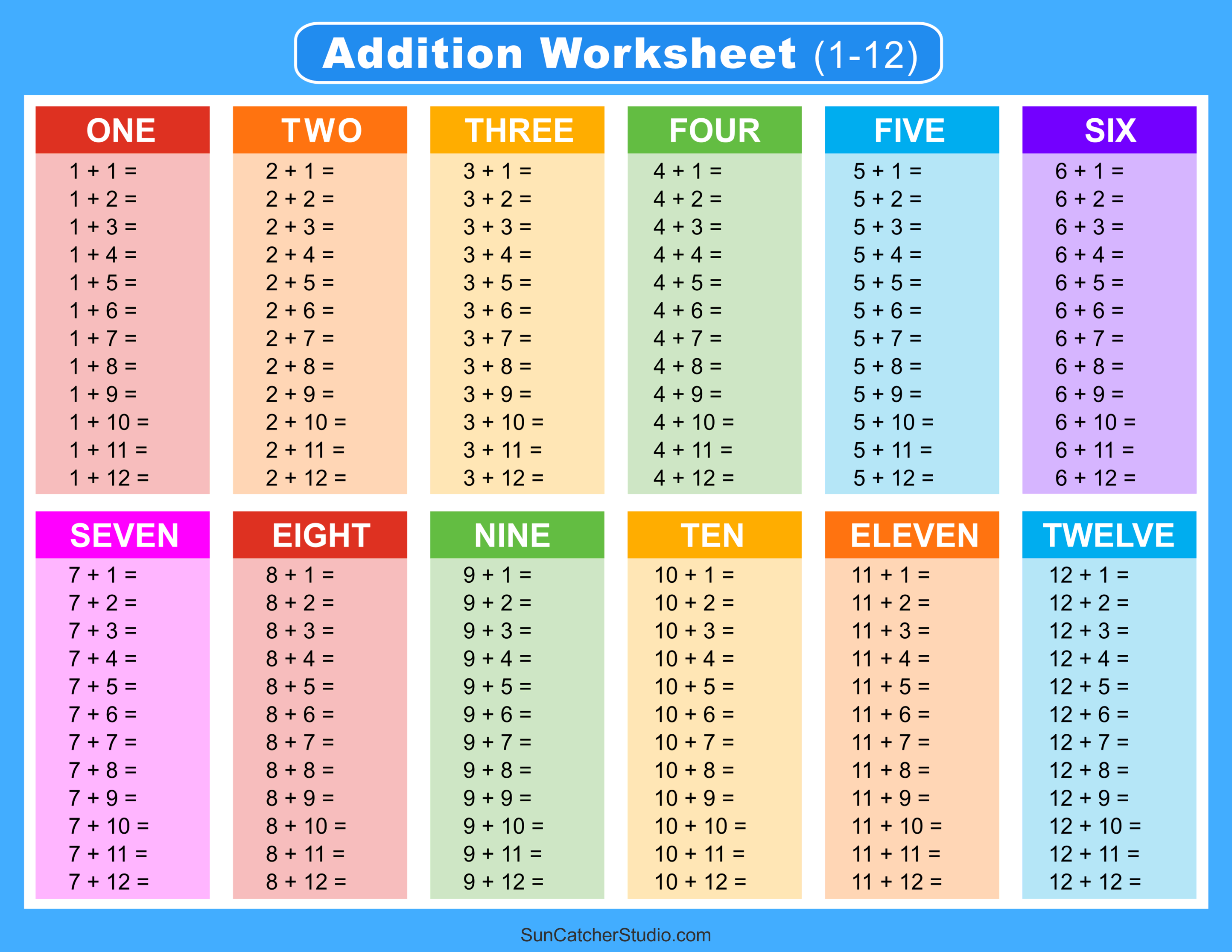 Addition Charts, Tables, &  Worksheets (Free Printable PDF files ...