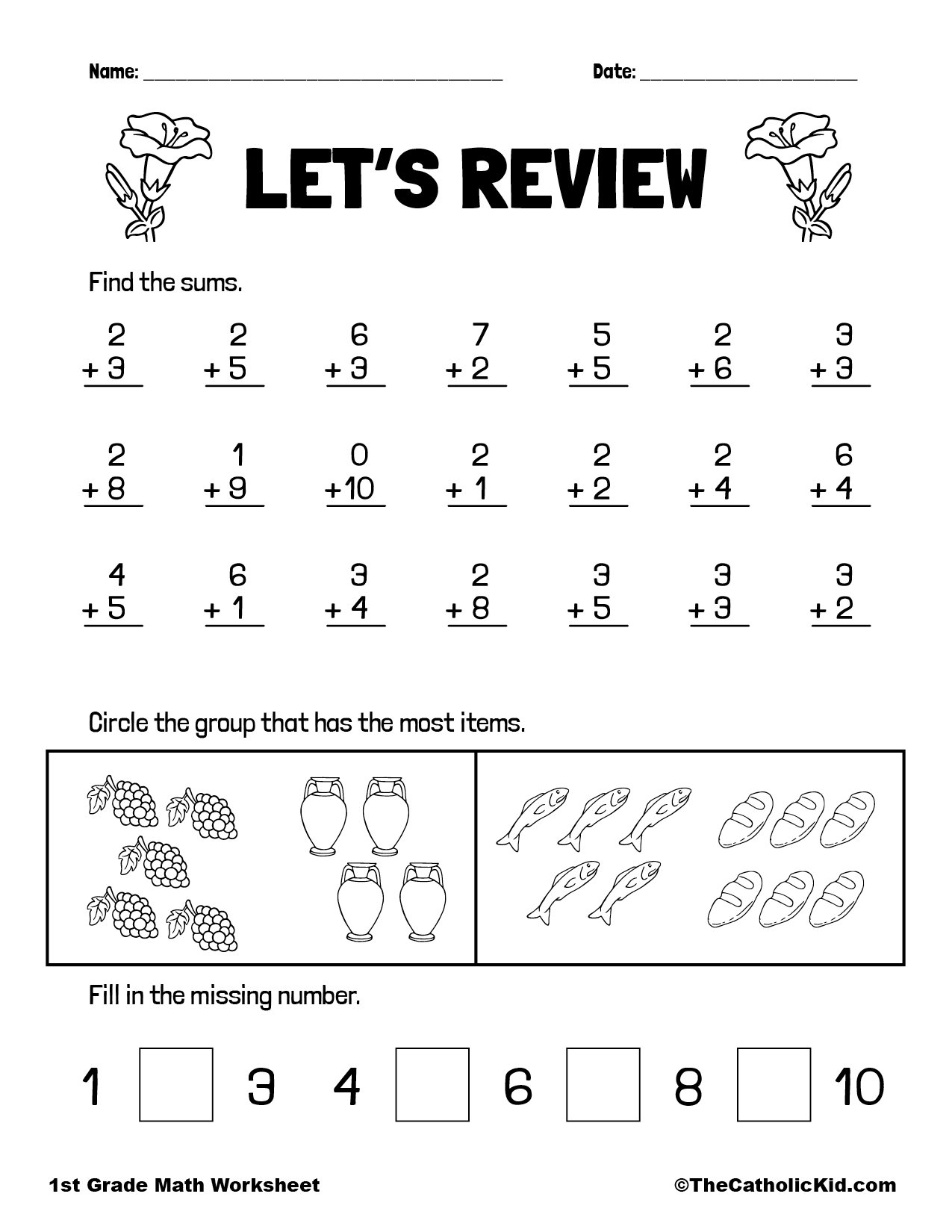 Math Review - 1st Grade Math Addition Worksheet Catholic Themed