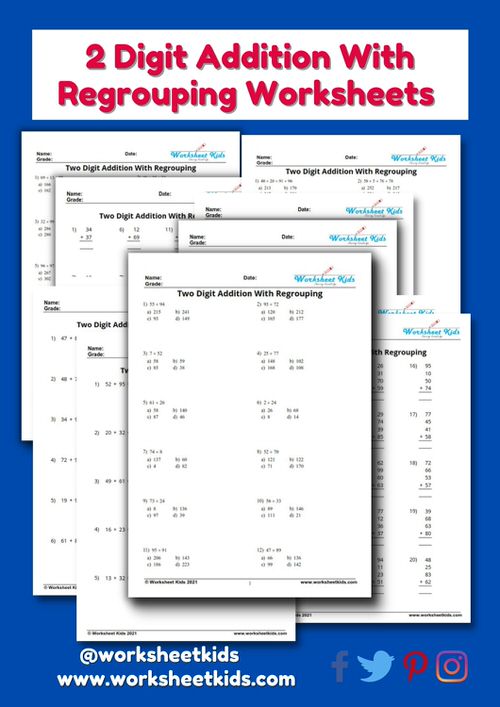 Free 2-Digit Addition With Regrouping Worksheets: Grade 2 &amp; 3