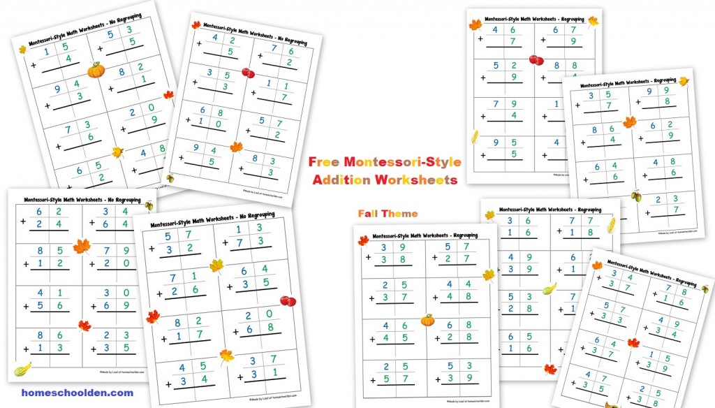 Free Montessori Style Addition Worksheets (Double-Digit Addition ...