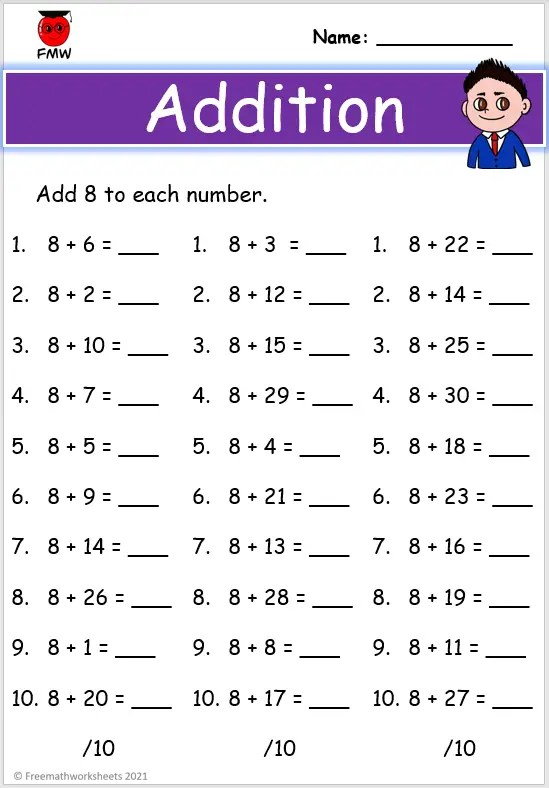 addition worksheet from 1