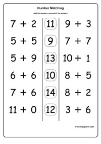 Number Matching Addition Worksheets,Matching Worksheet Generator ...