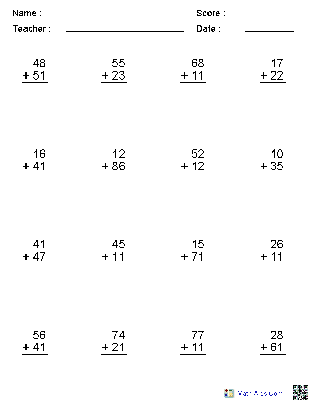 Addition Worksheets | Dynamically Created Addition Worksheets