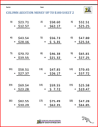 Money Addition Worksheet collection 4th Grade