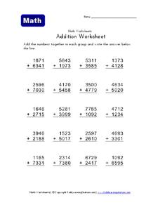 Addition Worksheet Worksheet for 4th - 6th Grade | Lesson Planet