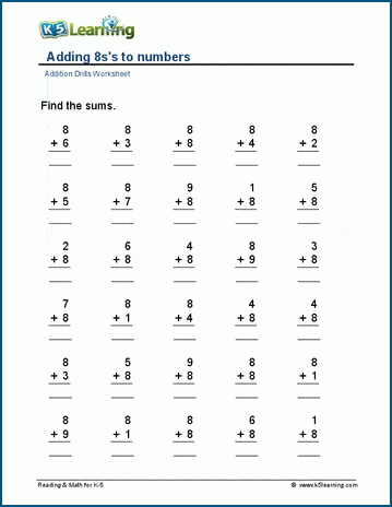 Adding 8s to numbers worksheets | Worsheets library