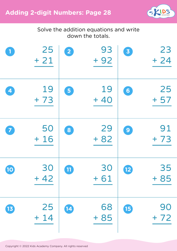 Addition worksheets for grade 2 - Second grade math printable