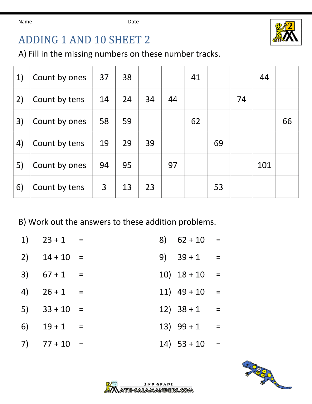 Adding 1 10 100 Worksheets