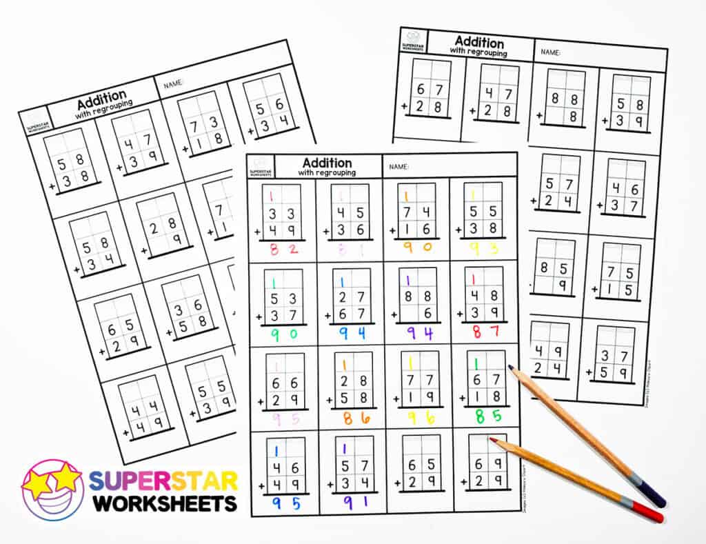 Addition with Regrouping Worksheets -Worksheets Library