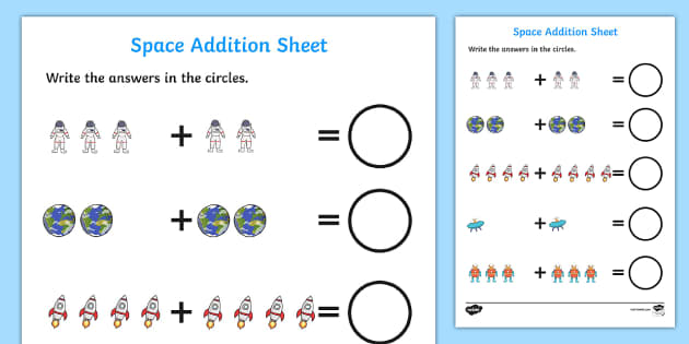 Space Simple Addition Worksheet - Primary Resources - Twinkl