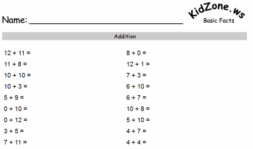 addition worksheet kidzone