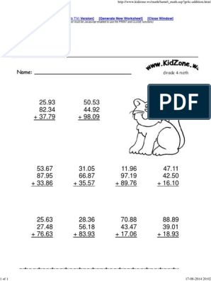 KIDZONE - Addition DecimalL2 Worksheets1 | PDF
