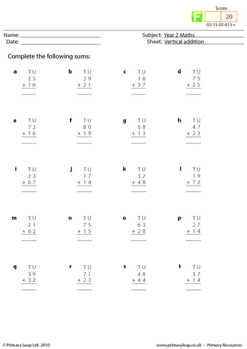 addition worksheet ks1 with