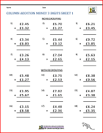 Money Addition Worksheets UK Money