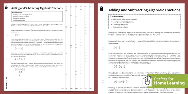 ? Adding and Subtracting Algebraic Fractions KS4 Walkthrough ...