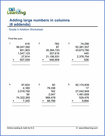 Column form addition practice worksheets | Worsheets library