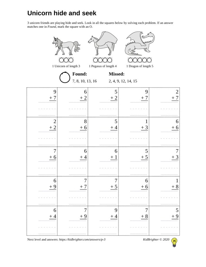 KidBrighter | Addition Worksheet for Grade 1