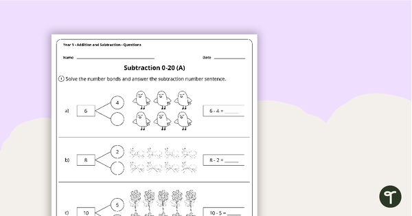 Number Worksheets - Addition and Subtraction - Year 1 | Teach Starter