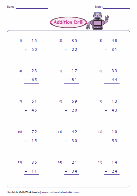 2 Digit Addition Worksheets