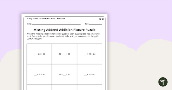 Missing Addend Addition Picture Puzzle - Level 2 | Teach Starter