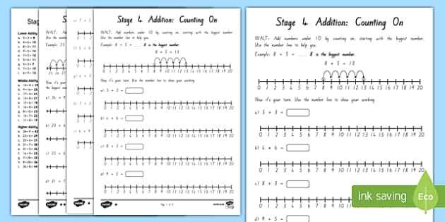 Addition Stage 4 Differentiated Worksheet / Worksheets