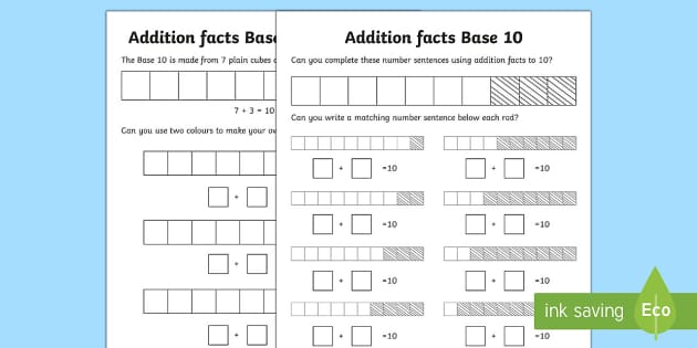 Addition Worksheets For Kindergarten | Base Ten Blocks