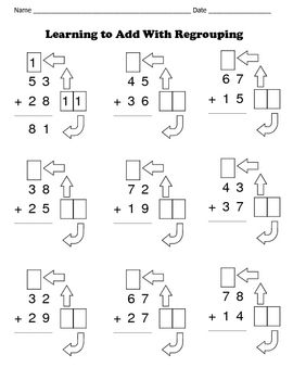 Addition With Regrouping Made Easy / 8 Math Worksheets / Set 1