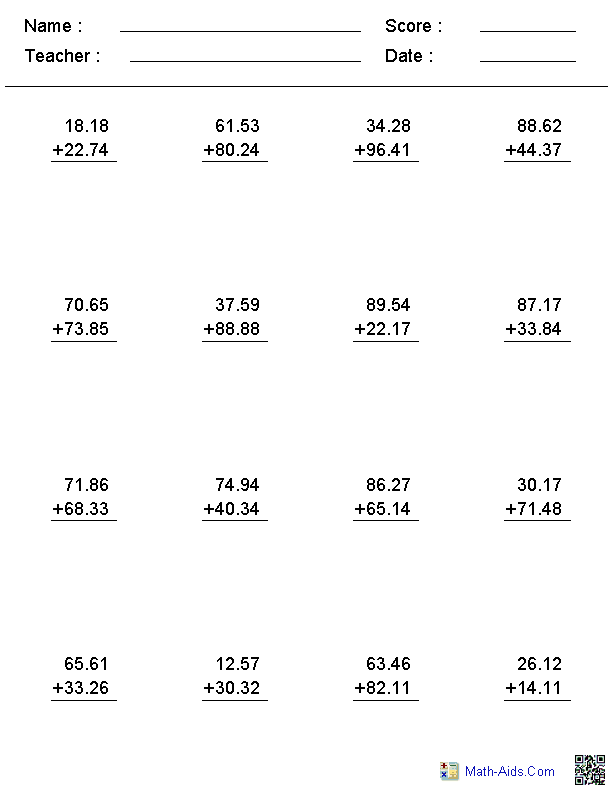 Addition Worksheets | Dynamically Created Addition Worksheets