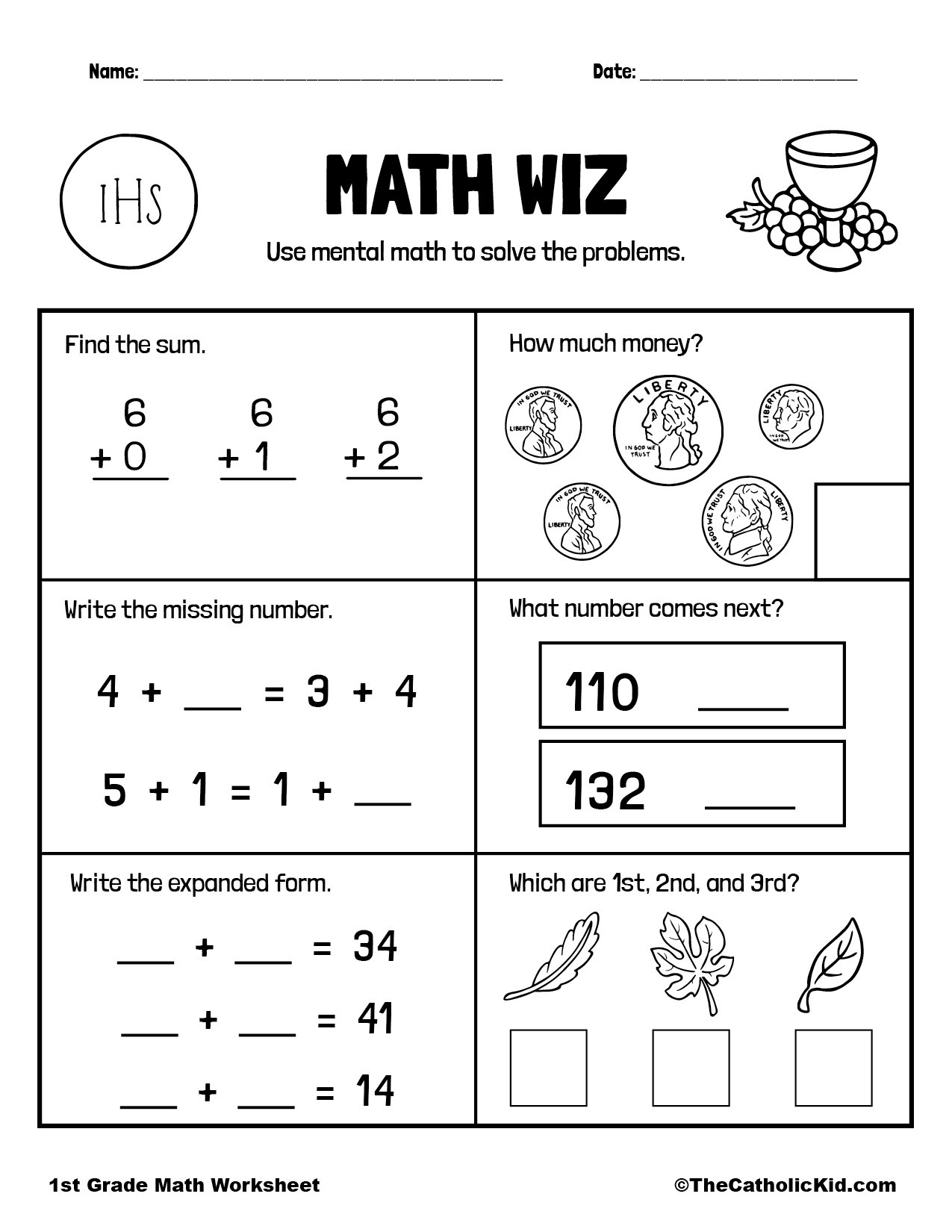 1st Grade Addition Catholic Worksheets - TheCatholicKid.com