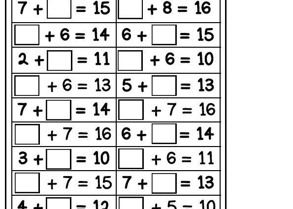 Missing Numbers Addition Worksheets - Worksheet School