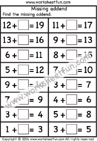 Addition - Missing Addend / FREE Printable Worksheets - Worksheetfun