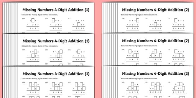 Addition Sums - Adding 4 Digits Differentiated Worksheets