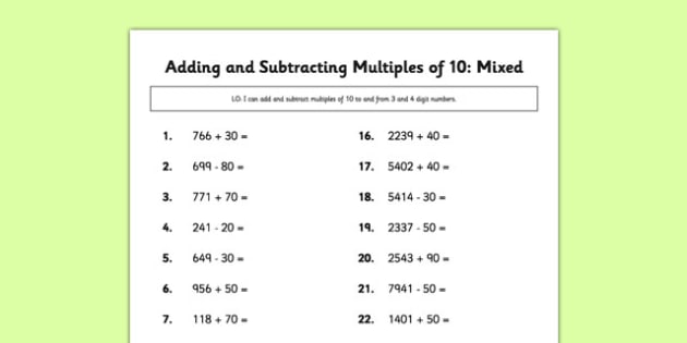 addition worksheet multiples of 10